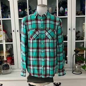 Merona Flannel Size XS Teal and Purplish-Crimson